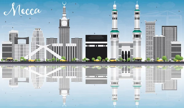 Mekka-Skyline mit Wahrzeichen, blauem Himmel und Spiegelungen. — Stockvektor