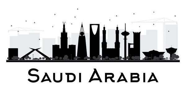 Saudi Arabia City skyline black and white silhouette.