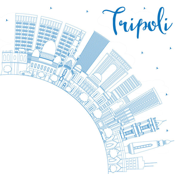 Контур Tripoli Skyline с голубыми зданиями и копировальным пространством
. 