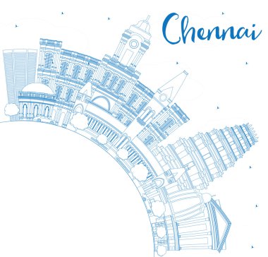 Mavi Yerler ve Kopyalama Alanı ile Anahat Chennai Skyline. 