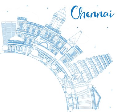 Outline Chennai Skyline with Blue Landmarks and Copy Space.  clipart