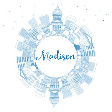 Mavi Binalar ve Kopyalama Alanı ile Anahat Madison Skyline. 