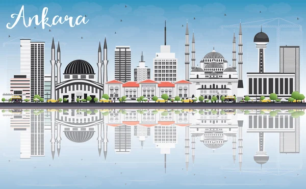 Skyline de Ankara con edificios grises, cielo azul y reflexiones . — Vector de stock