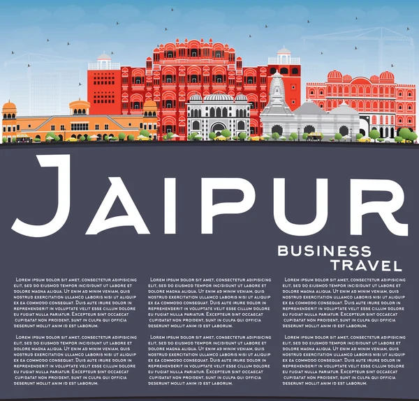 Skyline von Jaipur mit farbigen Wahrzeichen, blauem Himmel und Kopierraum. — Stockvektor