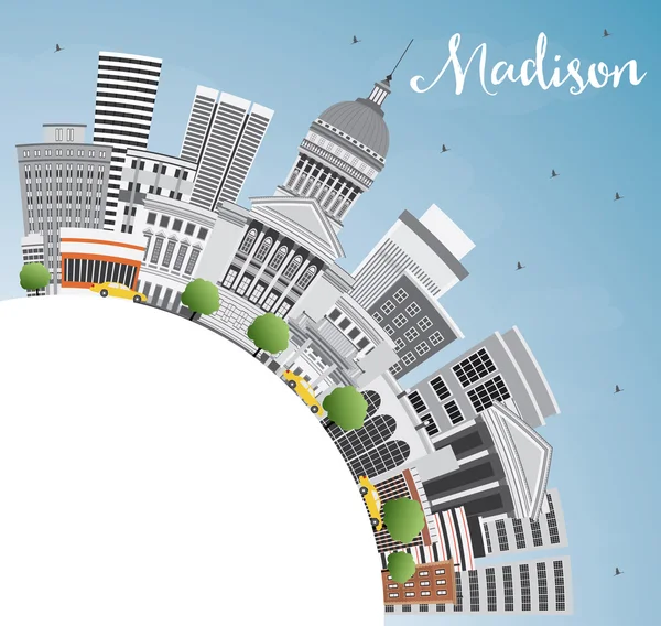 Madison Skyline Gri Binalar, Mavi Gökyüzü ve Copy Space ile. 