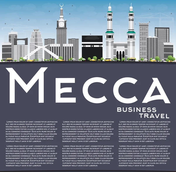Simgesel Yapılar, Mavi Gökyüzü ve Yansıma ile Mekke Silueti. 