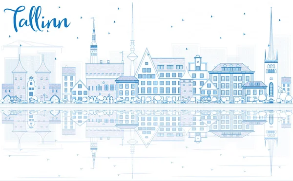 Outline Tallinn Skyline con edifici blu e riflessioni . — Vettoriale Stock