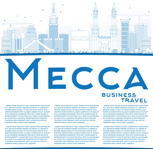 Kontur Mekka Skyline med blå landmärken och kopia utrymme. — Stock vektor