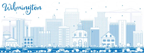 Esquema Wilmington Skyline con edificios azules . — Vector de stock