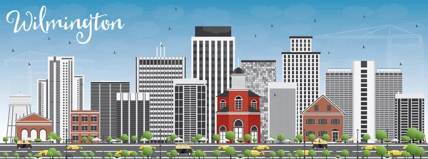 Wilmington Skyline con edificios grises y cielo azul . — Vector de stock