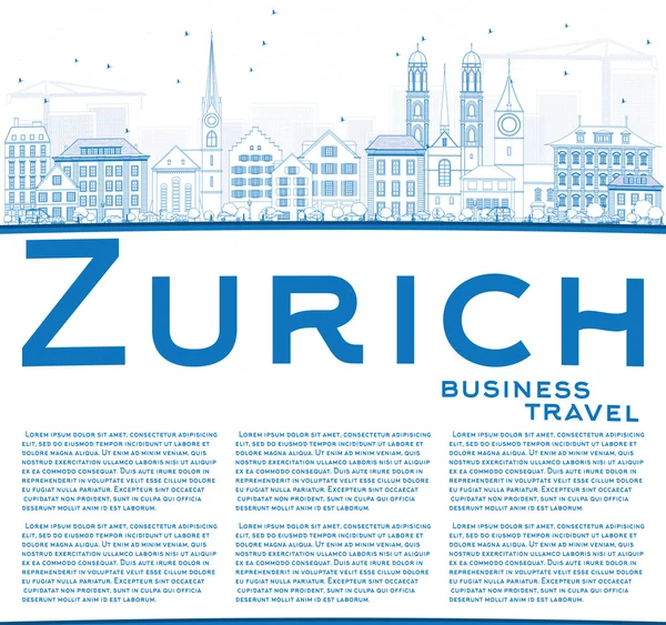 Esquema de Zurich Skyline con edificios azules y espacio de copia . — Vector de stock