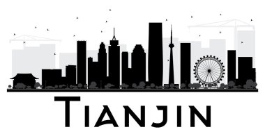 Tianjin City skyline black and white silhouette. clipart