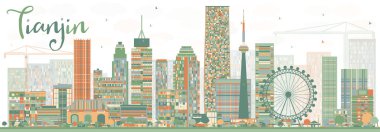 Soyut Tianjin manzarası renkli binalar. 
