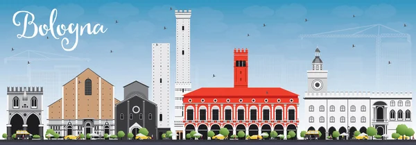 Simgesel Yapılar ve Mavi Gökyüzü ile Bologna Skyline. — Stok Vektör