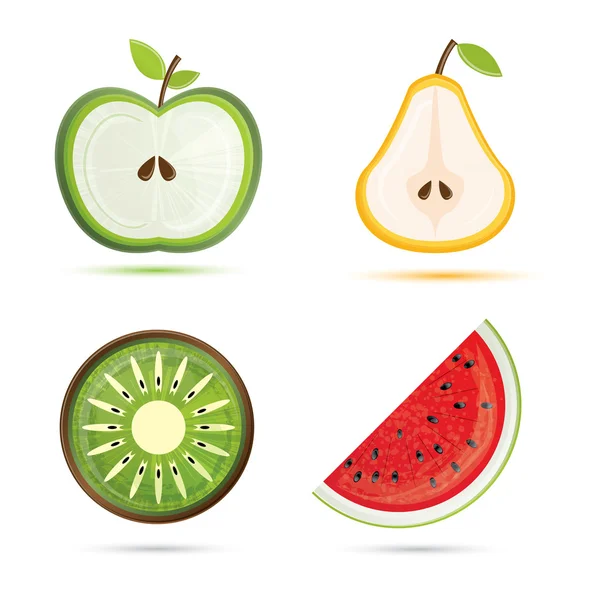 Peer, appel, watermeloen, kiwi. — Stockvector