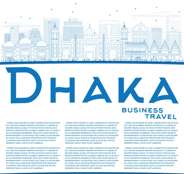 Outline Dhaka Skyline con edifici blu e spazio copia . — Vettoriale Stock