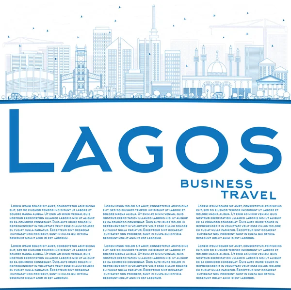 Esquema de Lagos Skyline con edificios azules y espacio de copia . — Vector de stock
