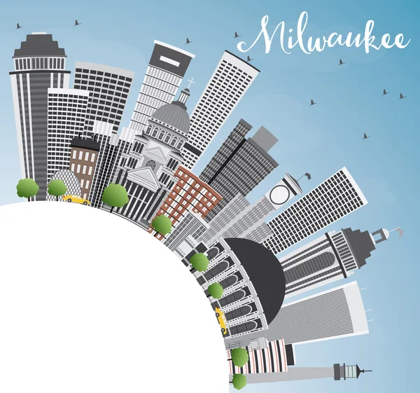 Gri Binalar, Mavi Gökyüzü ve Copy Space ile Milwaukee Skyline. — Stok Vektör
