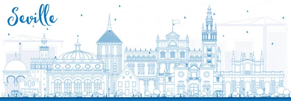 Esquema del horizonte de Sevilla con edificios azules . — Vector de stock