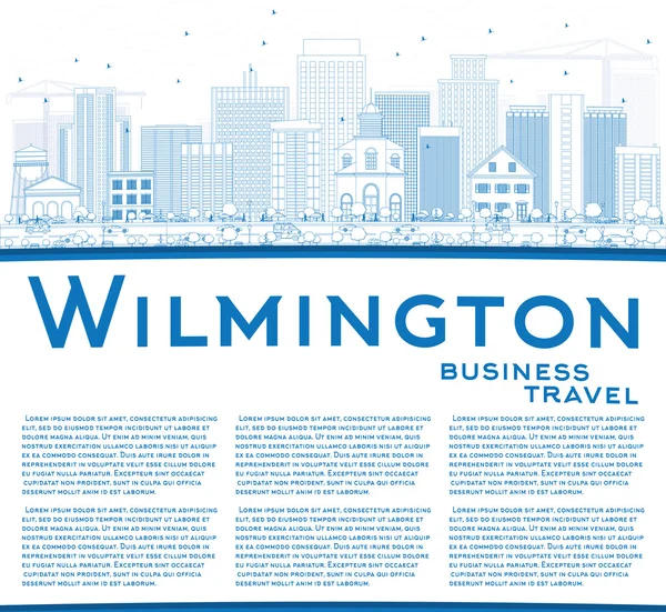 Outline Wilmington Skyline with Blue Buildings and Copy Space. — Stock Vector