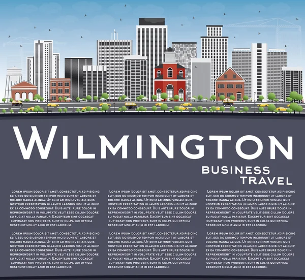 Wilmington Skyline szürke épületek, a kék ég és a másol hely. — Stock Vector