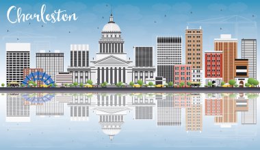 Gri Binalar, Mavi Gökyüzü ve Yansımaları ile Charleston Skyline