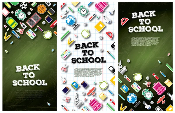 Terug naar school banner set met schoolbenodigdheden. Vector illustrat — Stockvector