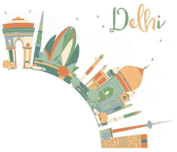 Resumen de Delhi Skyline con los puntos de referencia de color y el espacio de copia . — Vector de stock