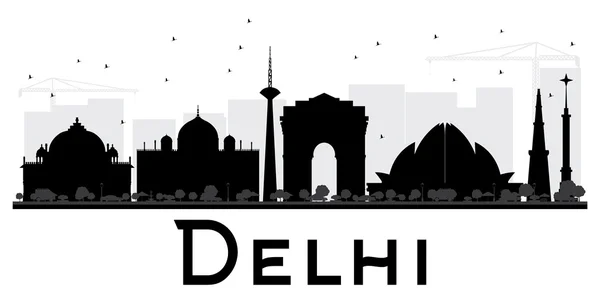 Delhi şehir manzarası siyah ve beyaz siluet. — Stok Vektör