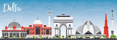 Delhi Skyline with Gray Buildings and Blue Sky. clipart