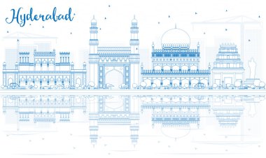 Mavi Yerler ve Yansımalar ile Anahat Hyderabad Skyline. 