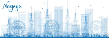 Mavi Binalar ile Anahat Nagoya Skyline. 