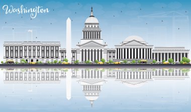 Gri Binalar, Mavi Gökyüzü ve Reflektör ile Washington Dc Skyline
