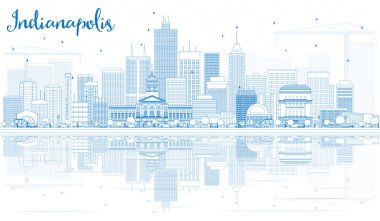 Mavi Binalar ve Yansımalar ile Anahat Indianapolis Skyline