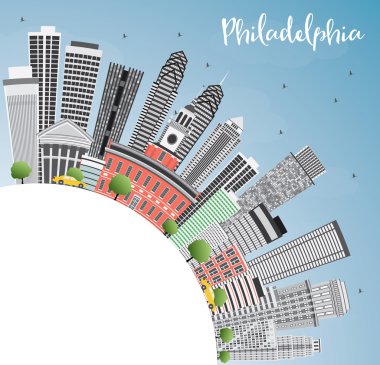 Gri Binalar, Mavi Gökyüzü ve Kopya Aralığı ile Philadelphia Skyline