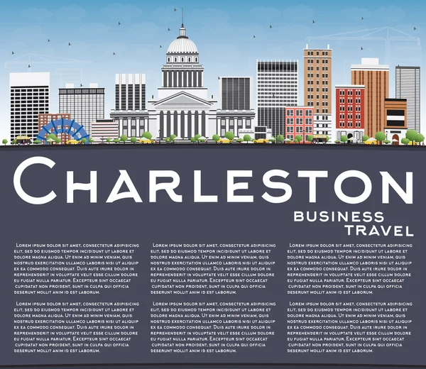 Charleston Skyline con edificios grises, cielo azul y espacio de copia . — Vector de stock