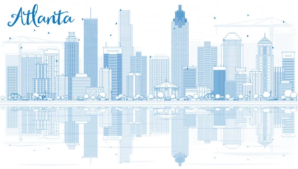 Outline Atlanta Skyline con Blue Buildings e riflessioni . — Vettoriale Stock