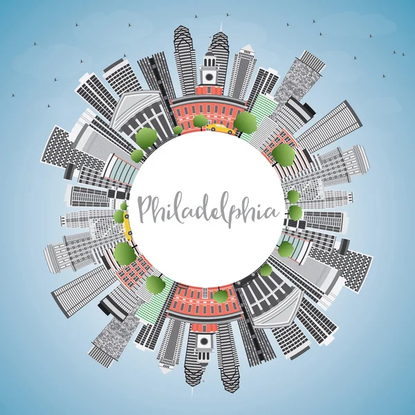 Philadelphie Skyline avec bâtiments gris, ciel bleu et copie Spac — Image vectorielle
