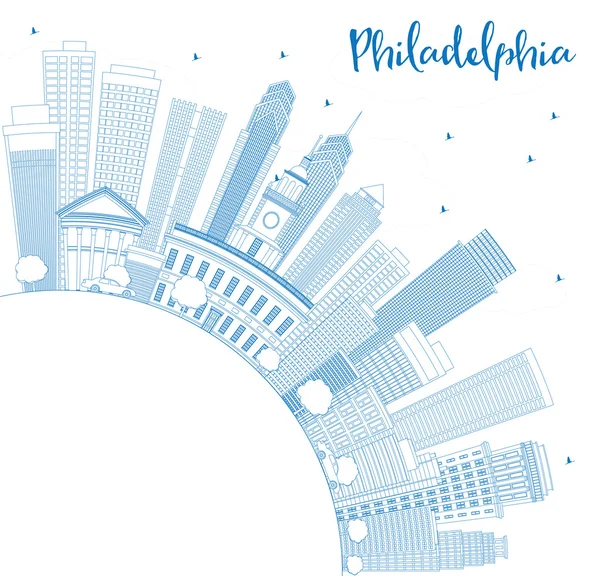 Outline Filadelfia Skyline con edifici blu e spazio copia . — Vettoriale Stock