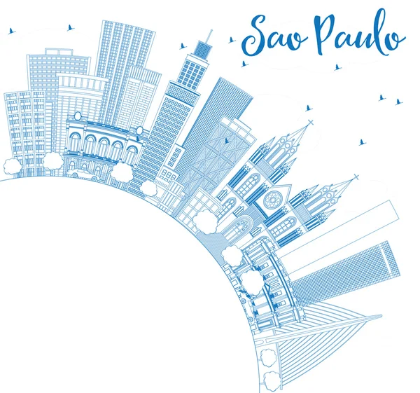 Esboço São Paulo Skyline com Edifícios Azuis e Espaço de Cópia . —  Vetores de Stock