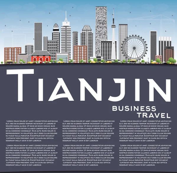 Skyline Tianjin con edifici grigi, cielo blu e spazio copia . — Vettoriale Stock