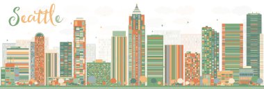 Soyut Seattle şehir manzarası renkli binalar.