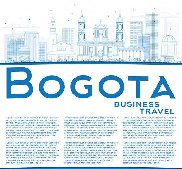 Overzicht Bogota Skyline met blauwe gebouwen en kopie ruimte. — Stockvector