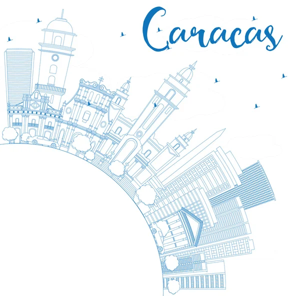 Mavi Binalar ve Kopyalama Alanı ile Anahat Caracas Skyline. — Stok Vektör