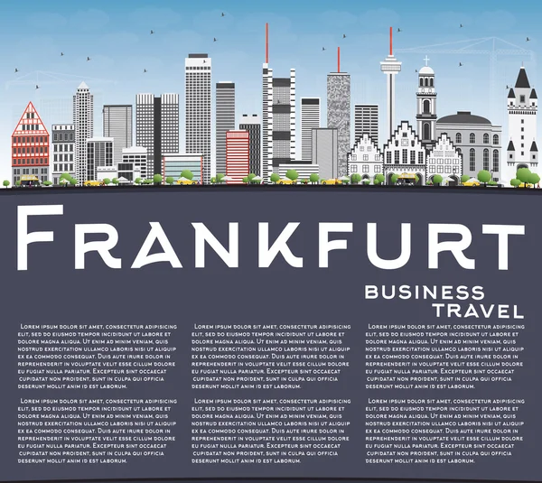 Frankfurt Skyline com Edifícios Cinzentos, Céu Azul e Espaço Copiar . —  Vetores de Stock
