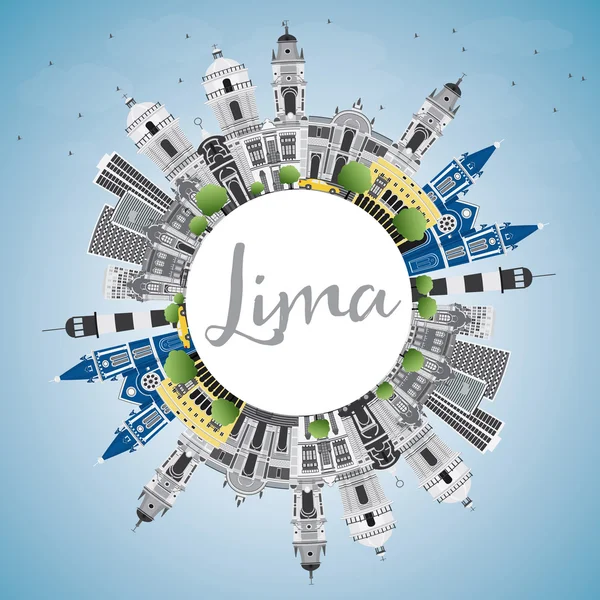 Lima Skyline com Edifícios Cinzentos, Céu Azul e Espaço Copiar . —  Vetores de Stock