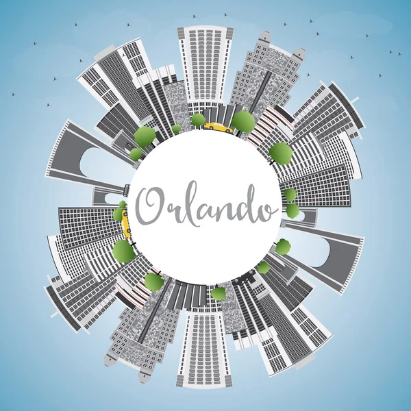 Orlando Skyline com Edifícios Cinzentos, Céu Azul e Espaço Copiar . — Vetor de Stock