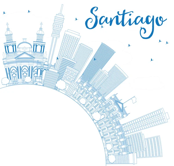 Esquema Santiago Chile Skyline con Edificios Azules y Copia Spac — Vector de stock
