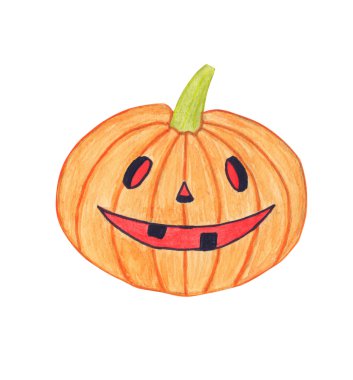 Suluboya Halloween Kabak Beyaz Izole.