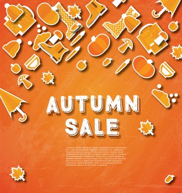 Kabak, yaprak ve bulutlar ile Sonbahar satış afiş.